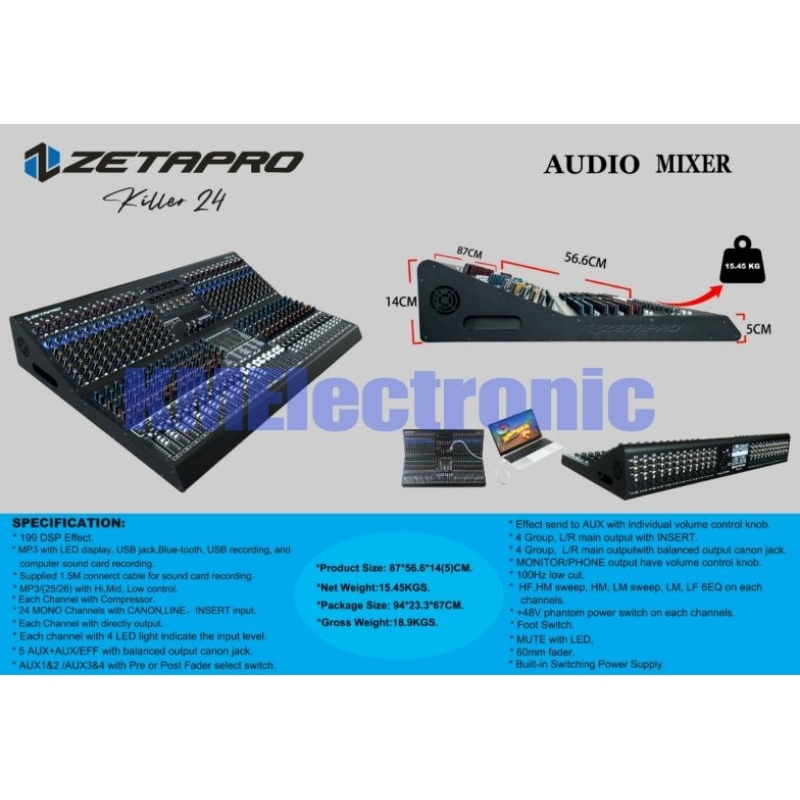 ZETAPRO MIXER KILLER 24 NEW / MIXER 24 CHANNEL / ORIGINAL ZETAPRO