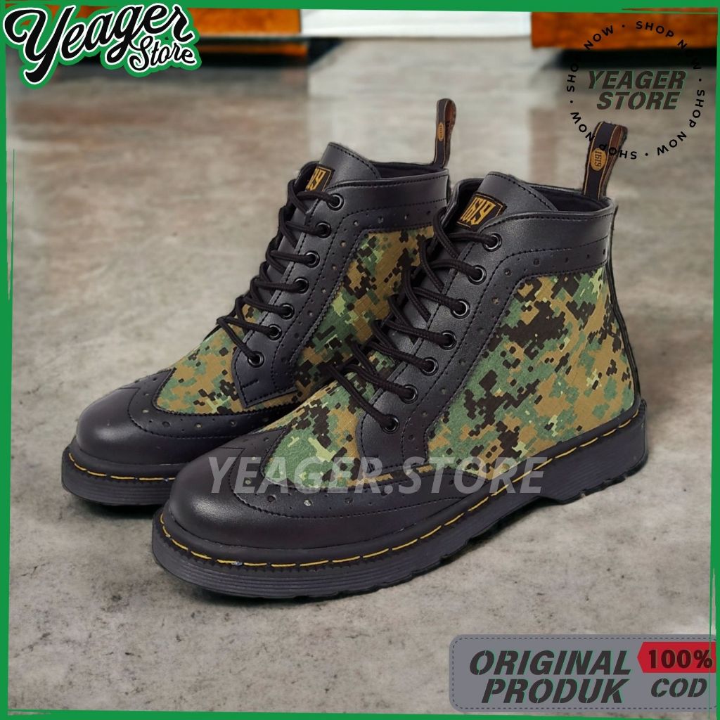 YEAGER - Camo High - Sepatu Formal Pria Sepatu Boots Docmart Tinggi Kasual