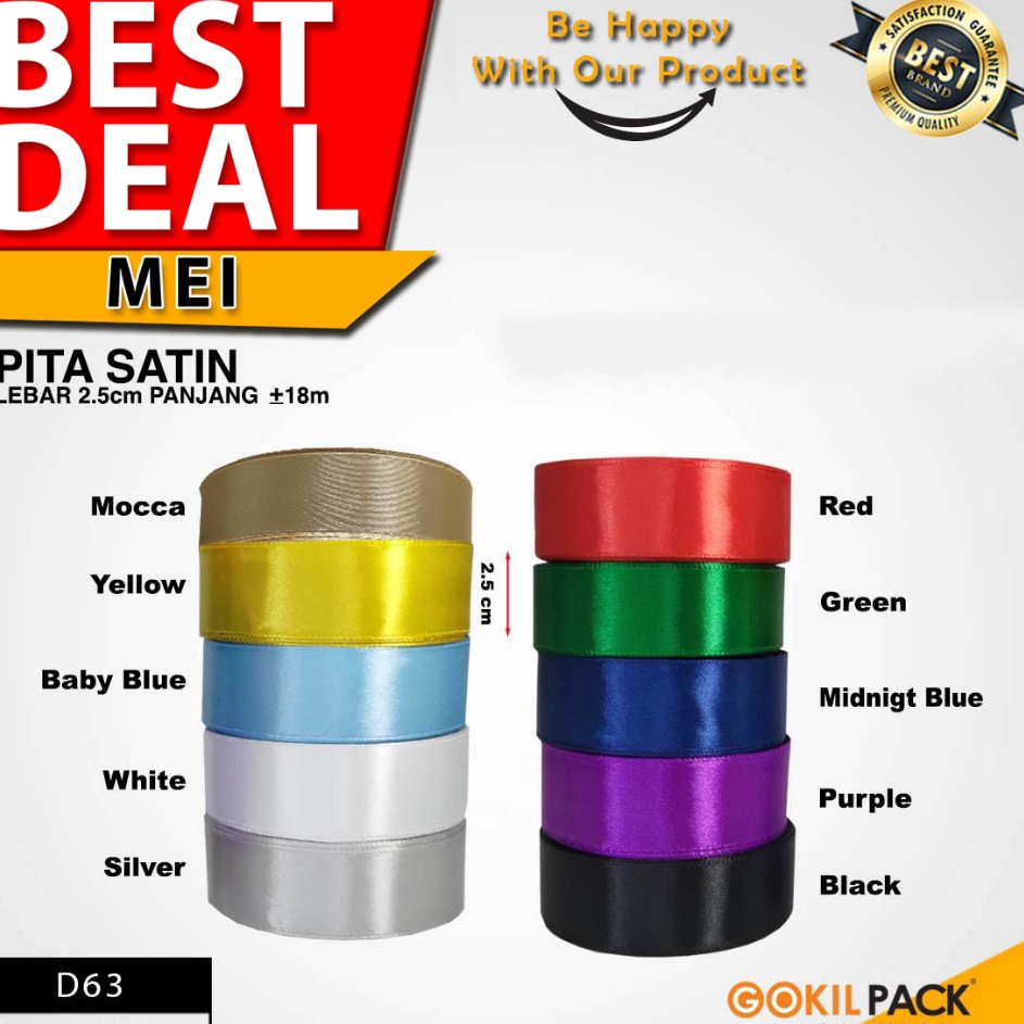 

MURAH Pita Satin Ribbon Kado 1 Inch 25 cm Panjang 18 MeterD63