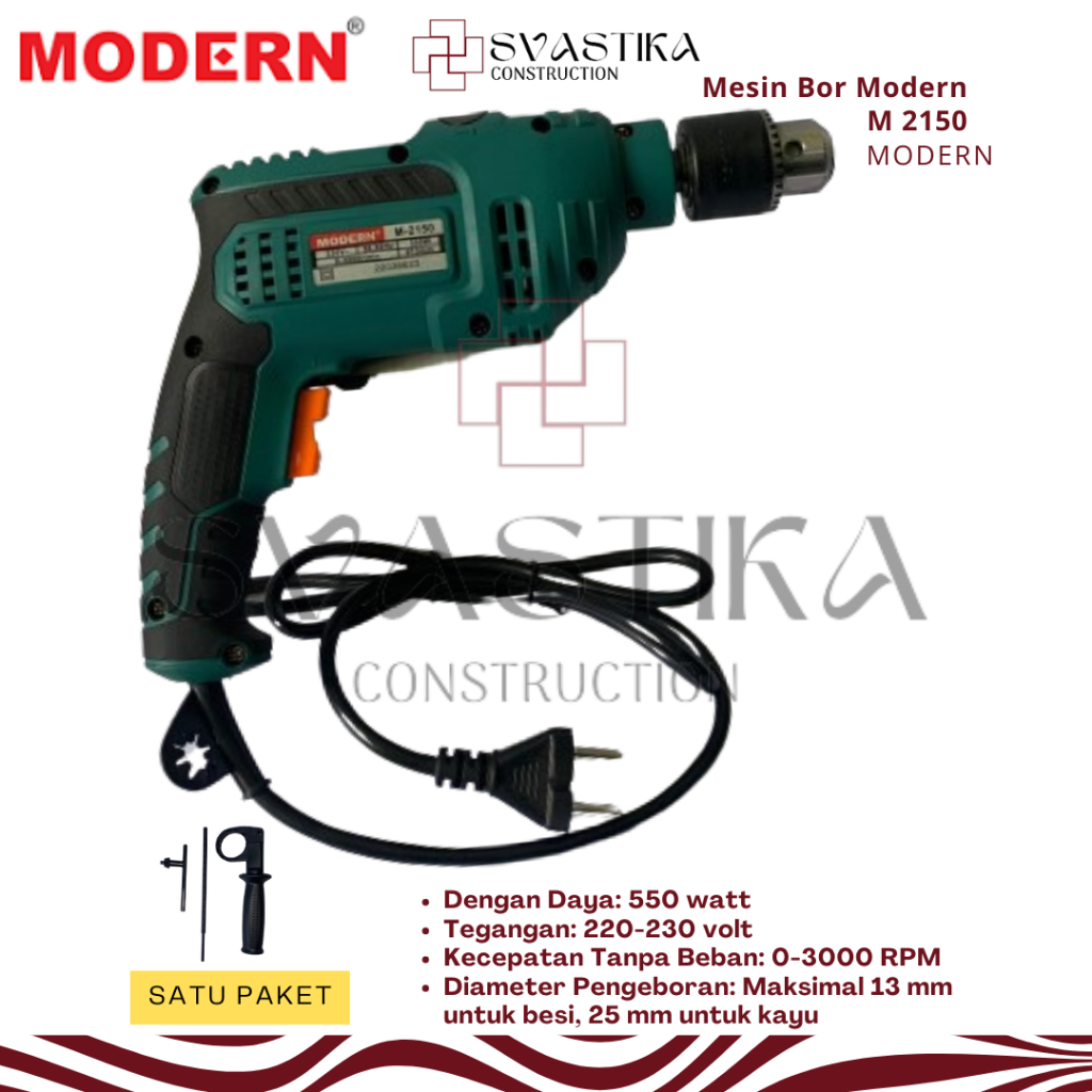 Mesin Bor Modern M 2150 Mesin Bor Listrik Tembok dan Kayu Impact Drill 550 W  220-230 V