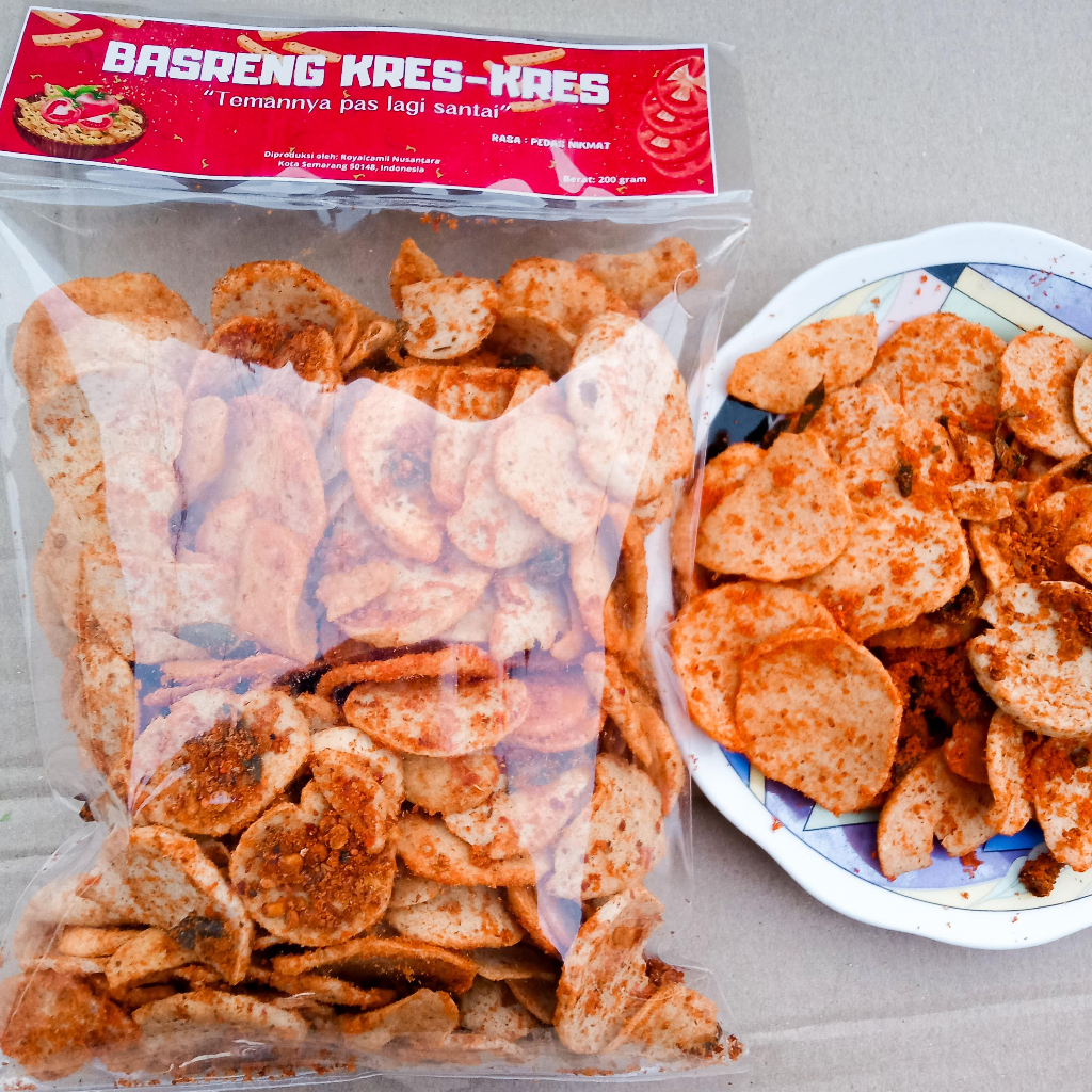 

Basreng Kres-Kres Pedas Nikmat 200 Gram Kering/Basreng/Basreng Kataji/Basreng Nyemil/Basreng Koin