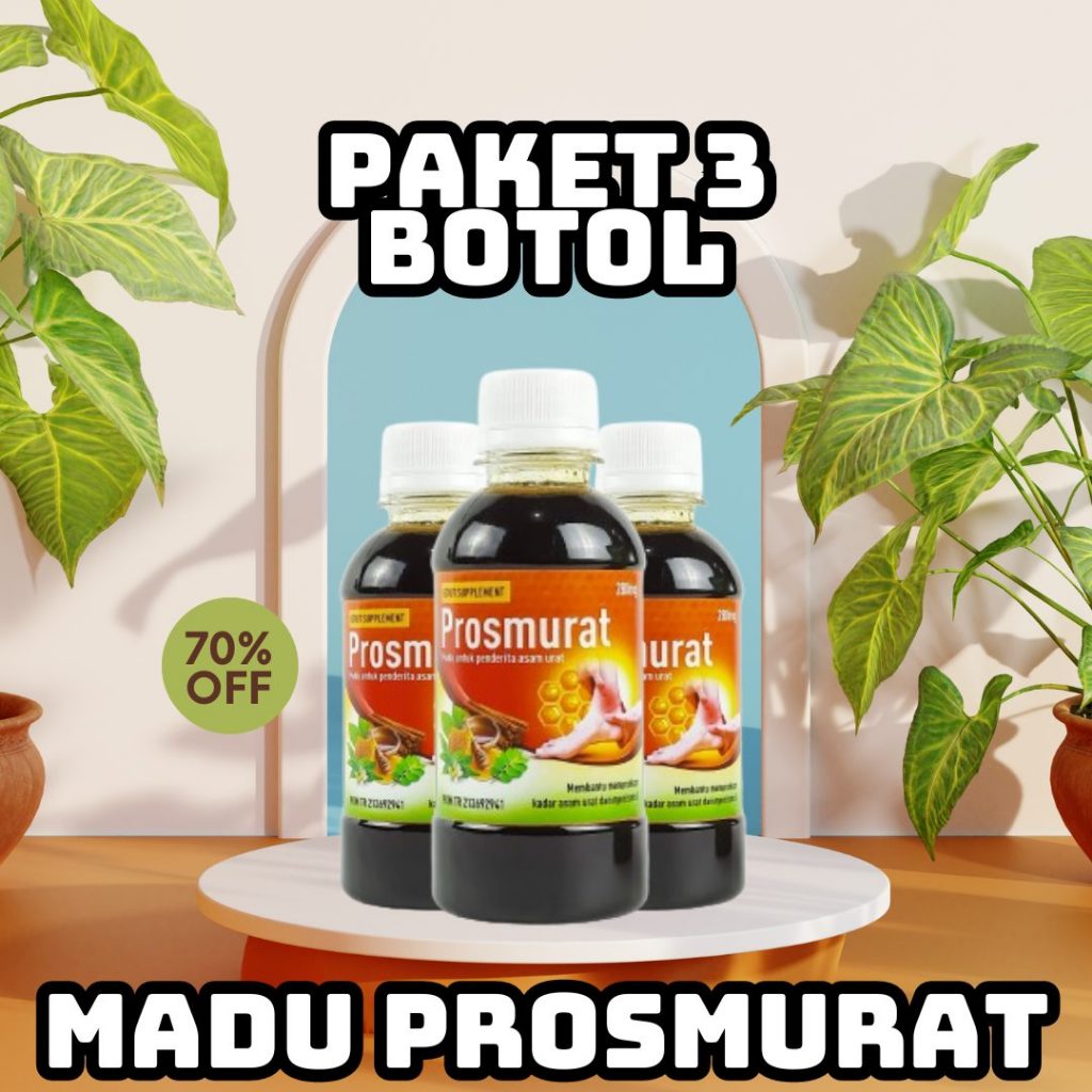 

Paket 3 Botol Madu PROSMURAT Obat Herbal Asam Urat Nyeri Sendi Rematik Otot Kaku