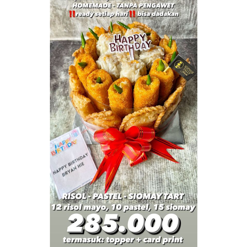 

Risol mix Pastel mix Siomay Tart - Free Topper dan Card - Ready Setiap Hari