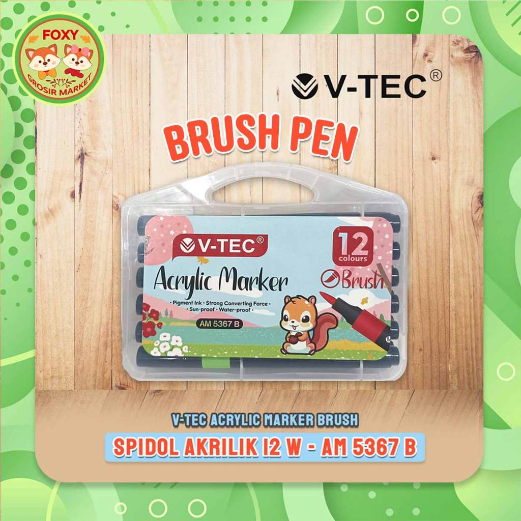 

V-TEC Acrylic Marker 12 Warna AM 5367 B / 12 Colour - Cocok untuk berbagai macam permukaan - VTEC Spidol Akrilik / Spidol 12 Colours V TEC Brush Pen