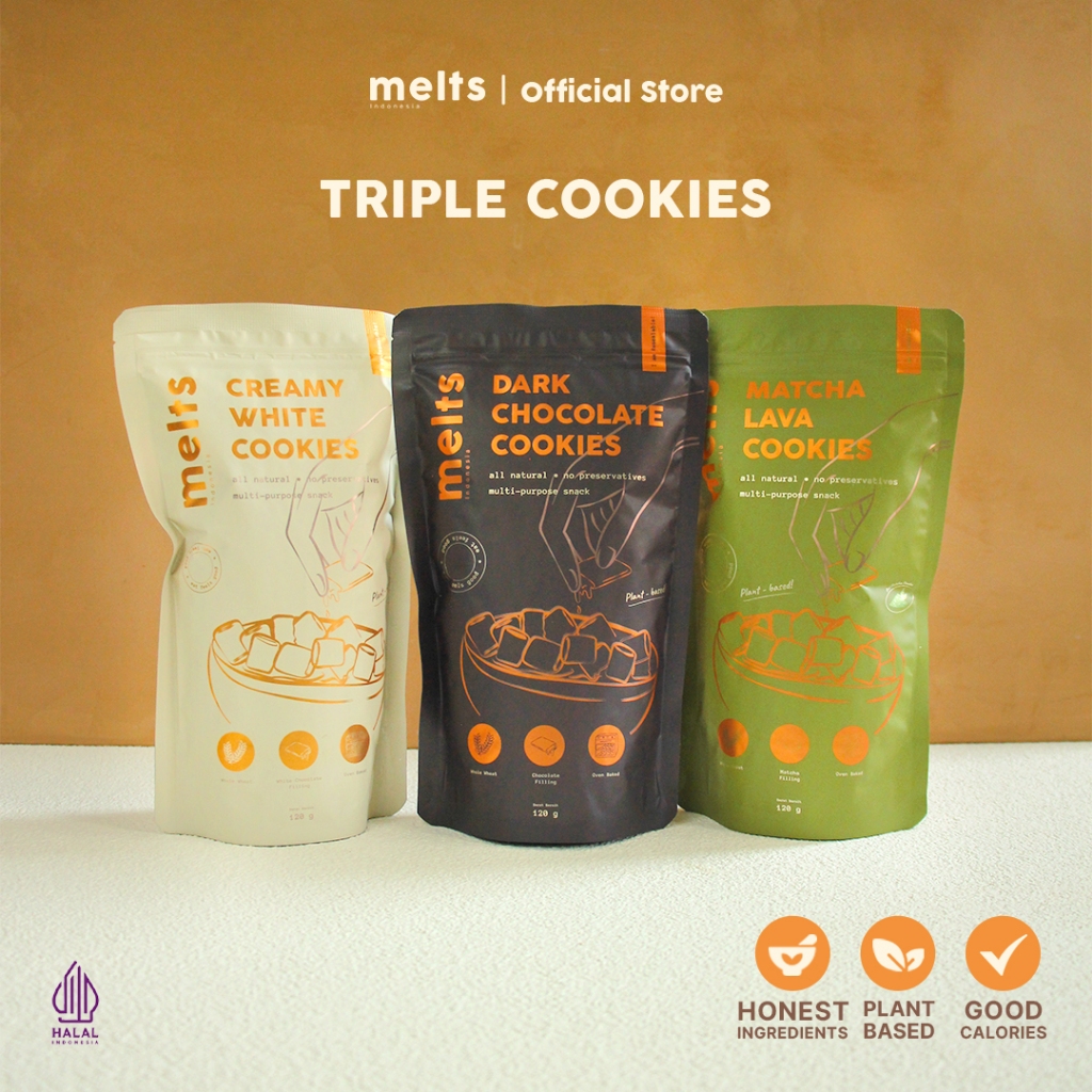 

Melts Cookies - Bundle 3 Pouch | Snack Kukis Sereal Cokelat Matcha Plant Based Vegan