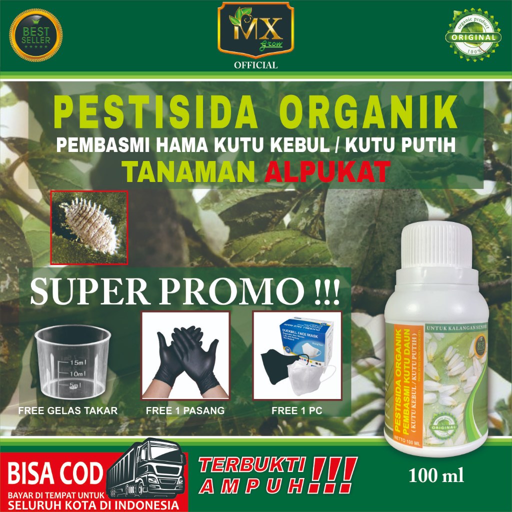 Pestisida Organik Pembasmi KUTU DAUN ( Kutu Kebul / Kutu Putih ) Untuk Tanaman ALPUKAT 100 ml