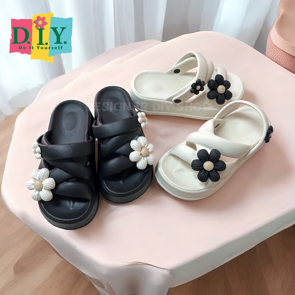 Sandal Wanita Sandal Jelly Pita Bunga Slop Wedges Premium Platform EVA Rubber