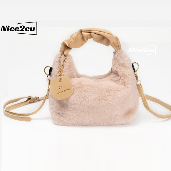 Tas Bulu Tas Shoulder Bag Tas Bahu jinjing Kecil Fashion Wanita Lucu Berbulu Halus Mini Bulu Bag