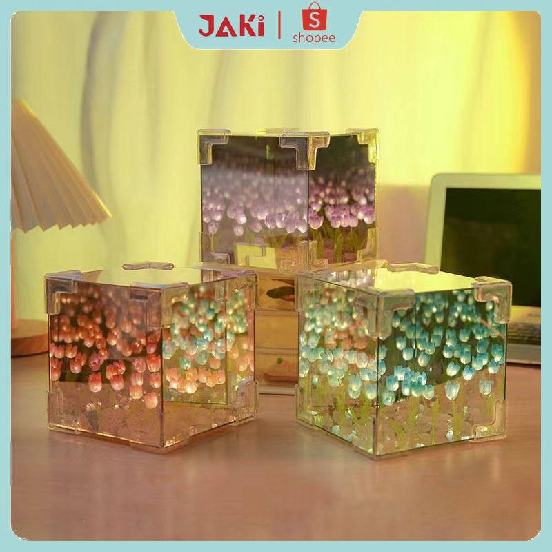 JAKI Bunga Tulip Lampu Lampu DIY Tulip Lampu Malam Led Cermin Lampu Dekorasi Hadiah Ulang Tahun