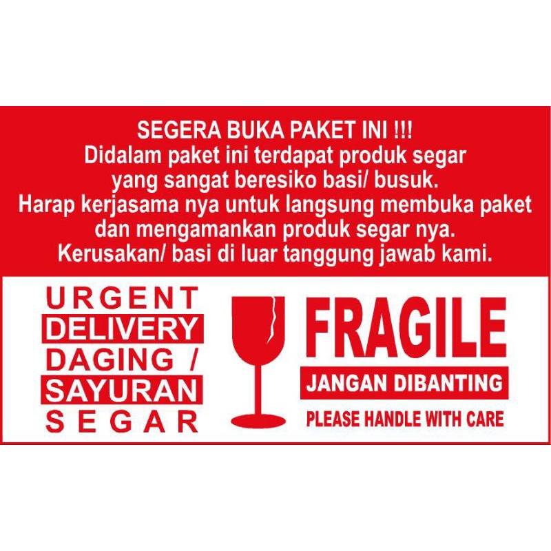

STIKER FRAGILE DAGING SAYURAN URGENT DELIVERY uk 7.5 x 4.5 cm