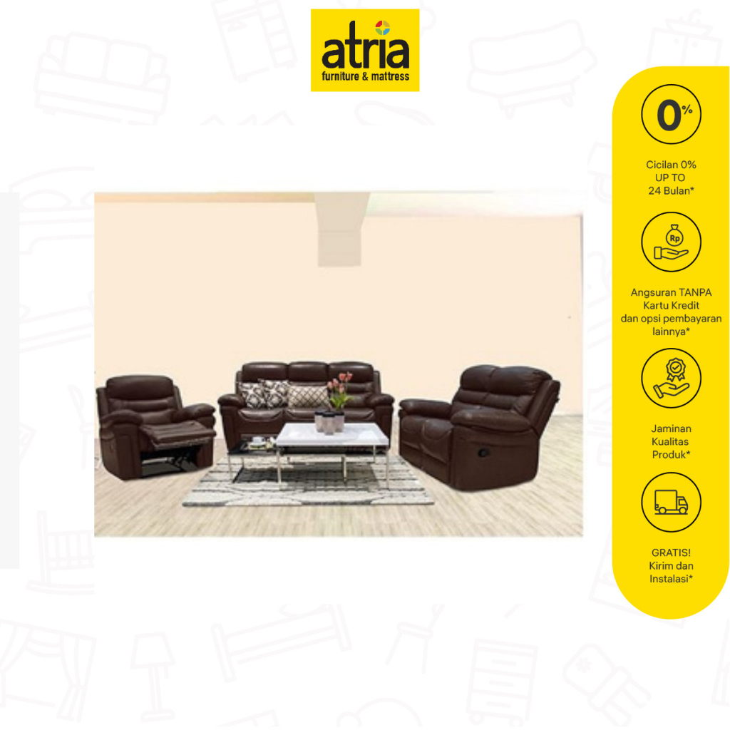 Atria Paket Sofa Recliner 3+2+1 Bolivia Half Leather Dark Brown