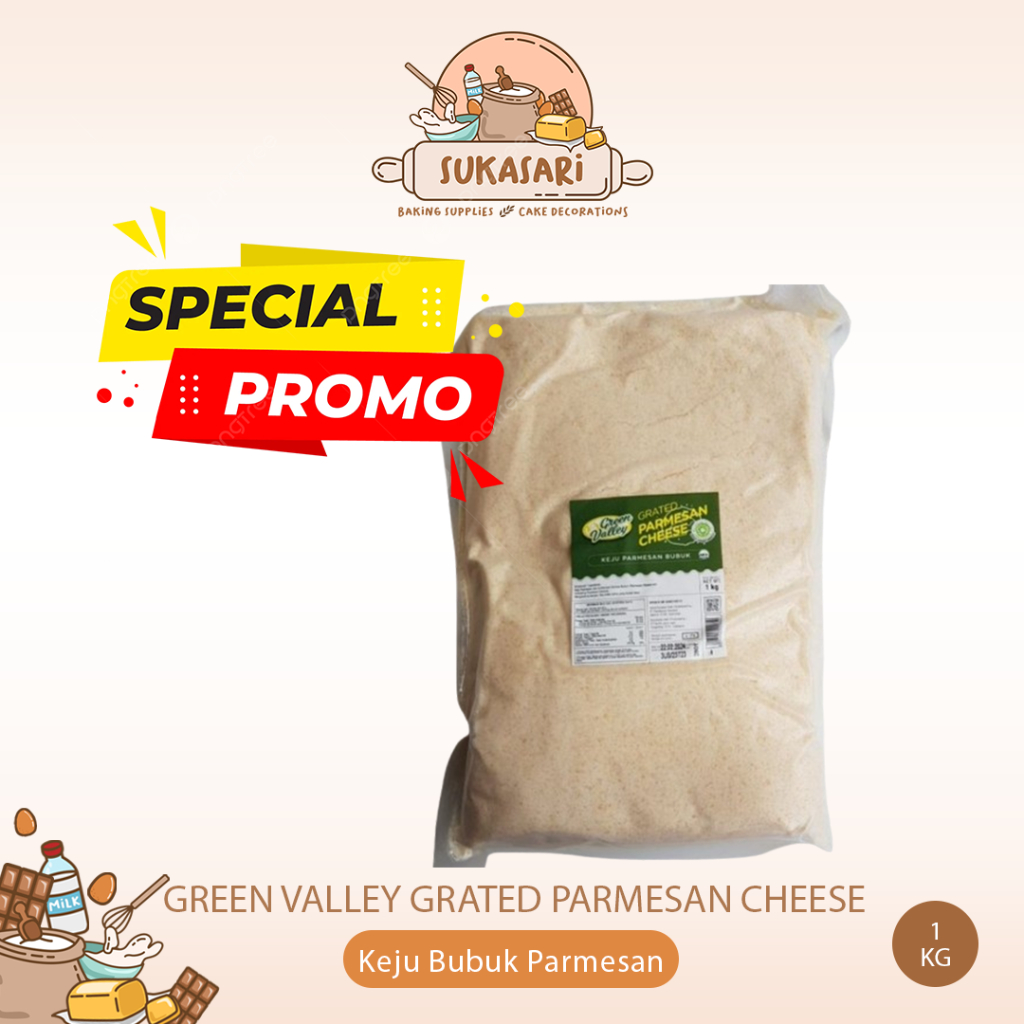 

PROMO Green Valley Grated Parmesan Cheese 1kg / SALE Keju Parmesan Keju Bubuk Parmesan