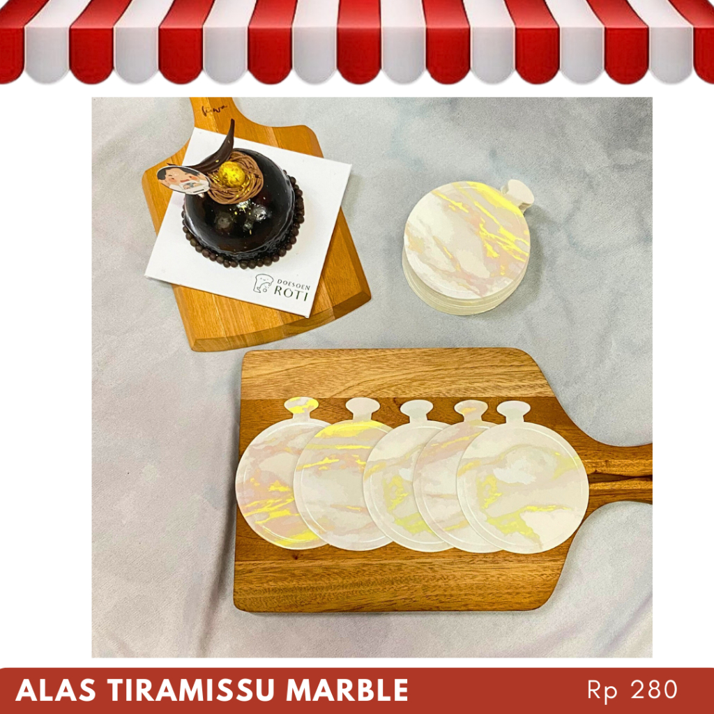 100PCS Premium Tatakan Kue Tiramisu Donat Alas Bulat Segitiga Kue Donat Alas Tiramissu Putih Marble 