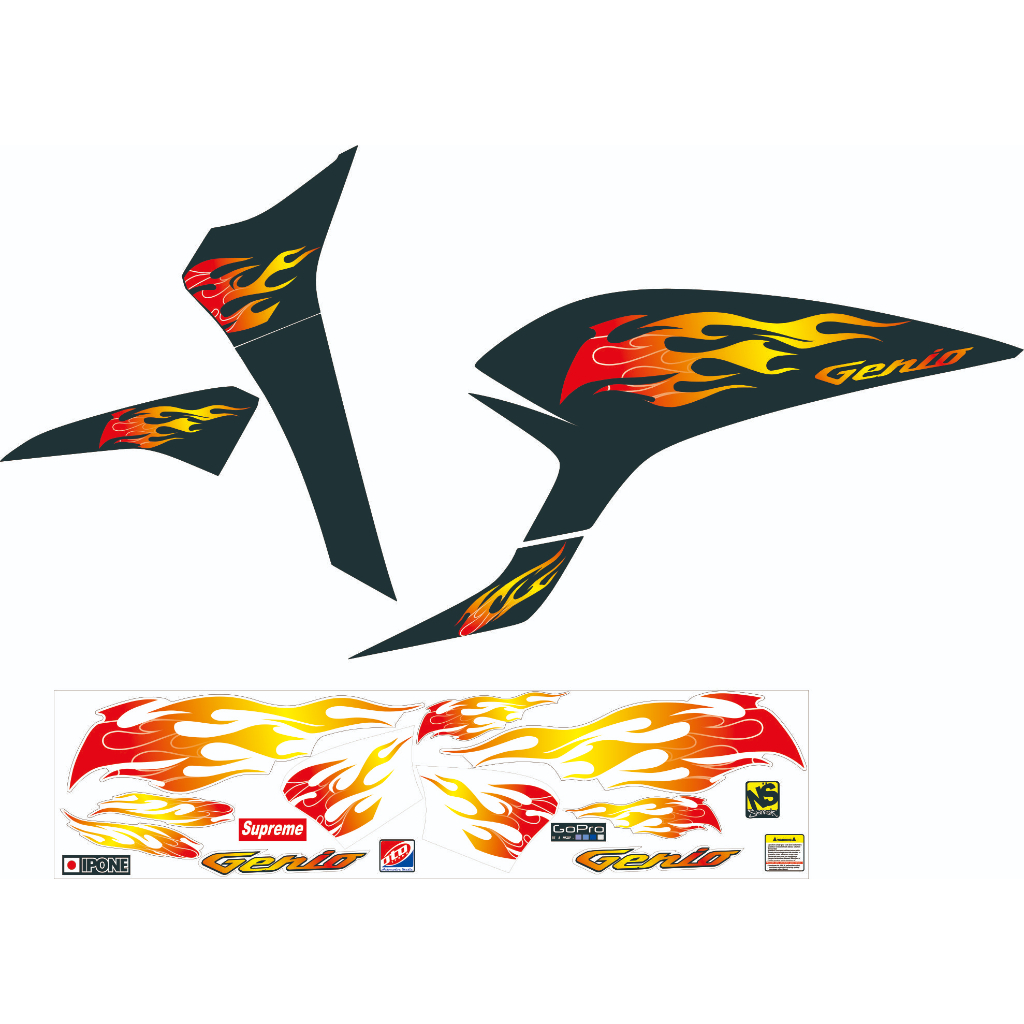 Stiker Motor Transparan Motif Fire / Variasi Tipe Motor Genio Bisa Custom - SGN