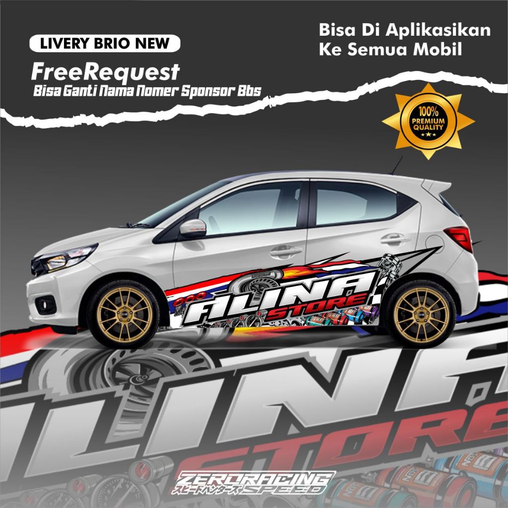 Decal Sticker Mobil brio new Agya Ayla Jazz Brio Yaris Body Samping Free Custom Nama stiker livery m