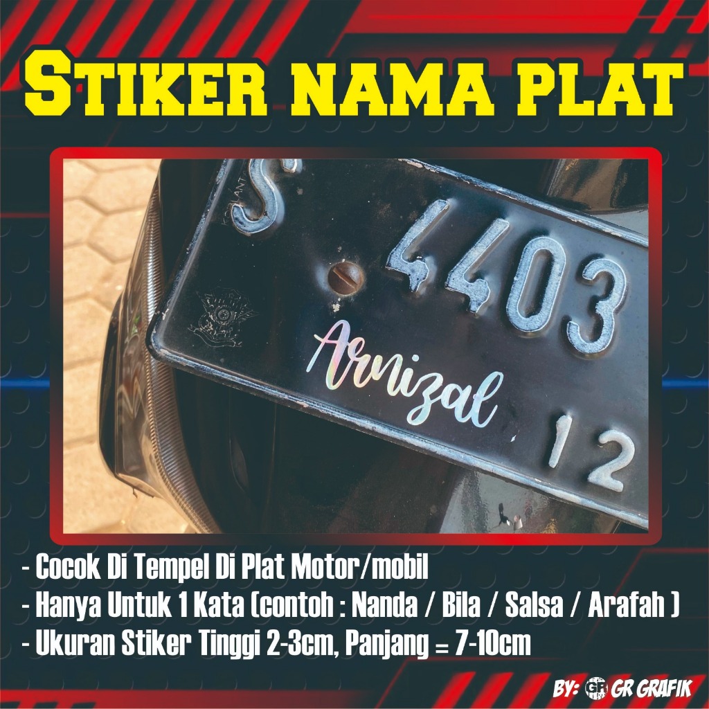 Stiker Nama PLat Motor/Mobil / Stiker cutting Plat Timbul / Stiker nama custom/ Stiker Plat