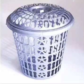Keranjang Bulat Laundry + tutup baju kotor silver Termurah