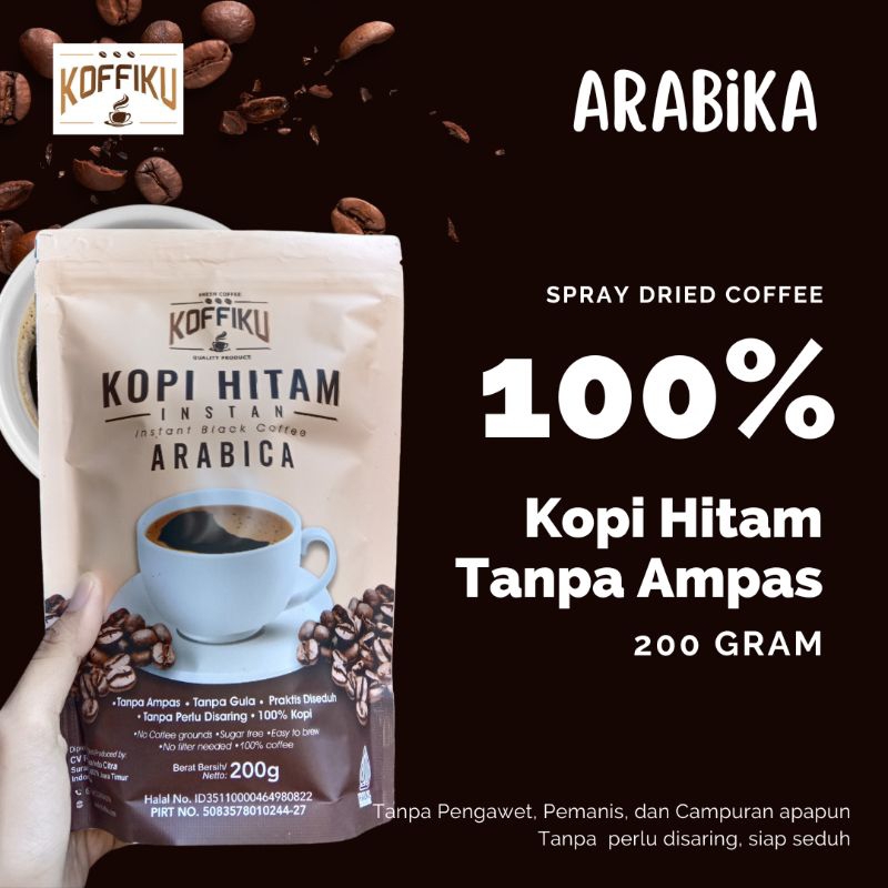 

Kopi Hitam Arabika Instan Spray Dried KOFFIKU TANPA AMPAS 200 gram 100% Murni