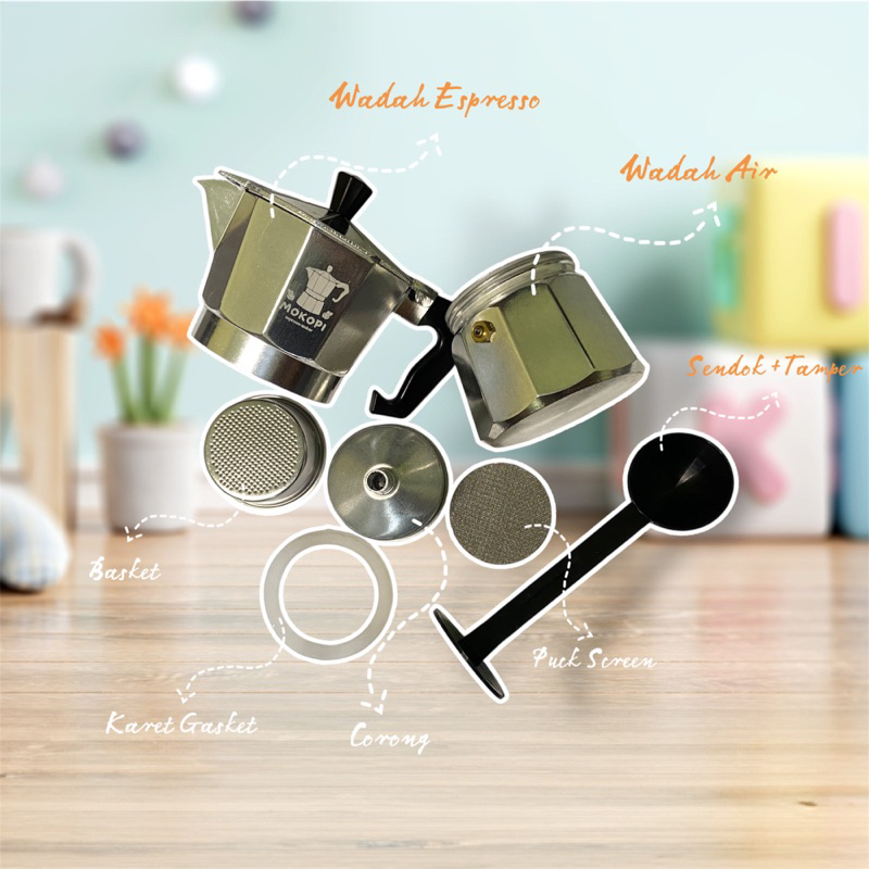 RB Moka Pot modifikasi ala mesin 9Barista menggunakan basket 2 cup & moka pot 3 cup/150ml