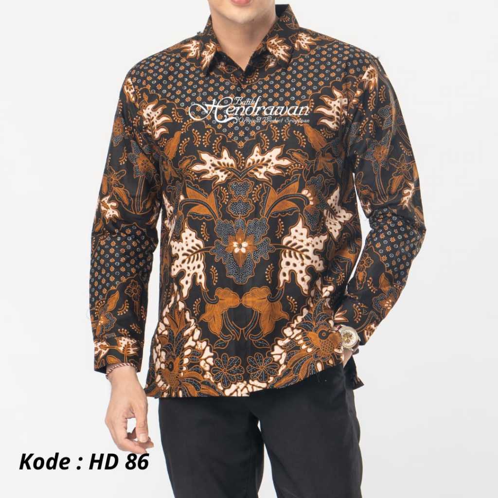 Batik Hendrawan Kemeja Batik Pria Solo Modern Lengan Panjang Lapis furing Bahan Katun Premium HD 86