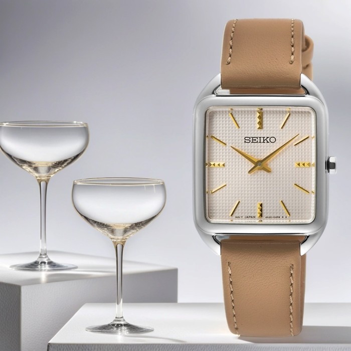 Seiko SWR089 Jam Tangan Wanita Klasik Kotak Stainless Steel Beige Dial 26mm