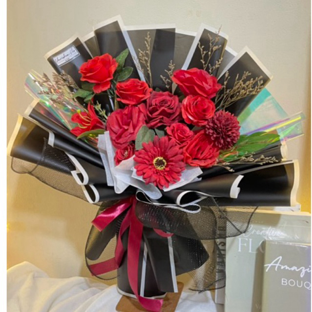 Artificial Flower Bouquet +simpel mesh wrapping