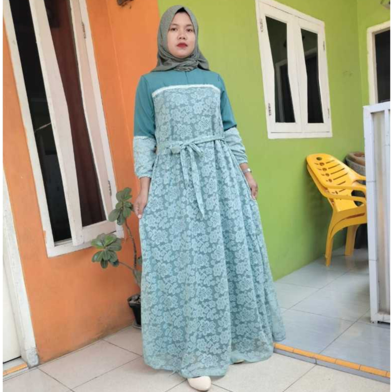 Gamis maxi malika kombinasi brokat mayung busui dress pesta mewah