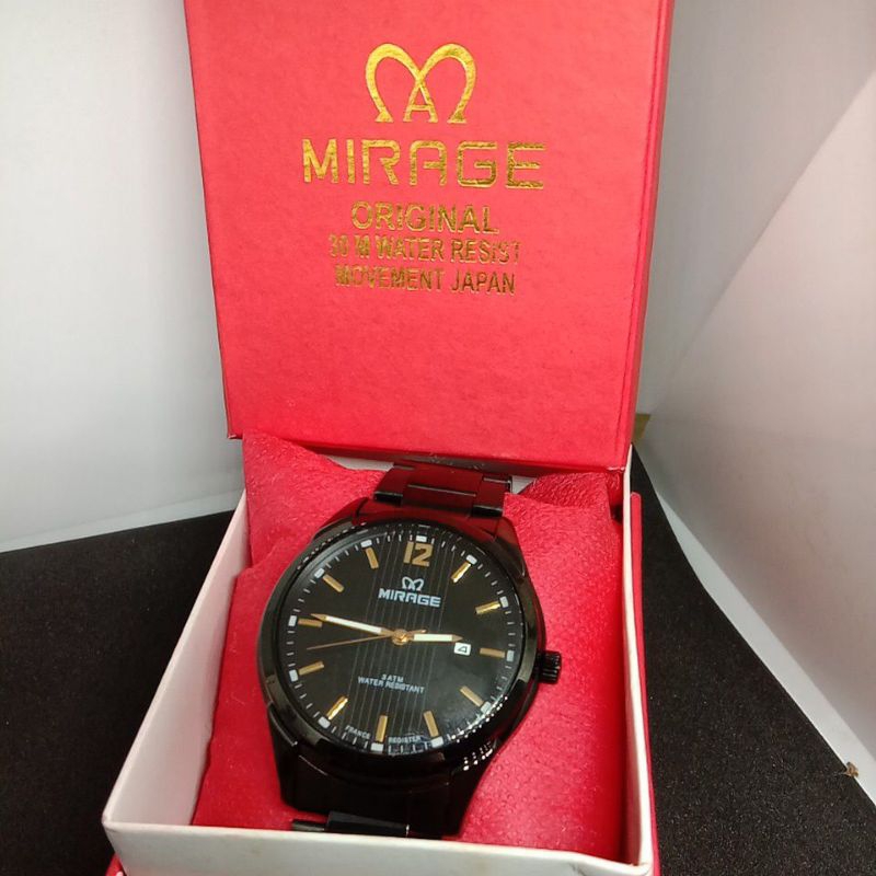 Jam Tangan Mirage (7570BRP-M) Tali Rantai Hitam (Original)