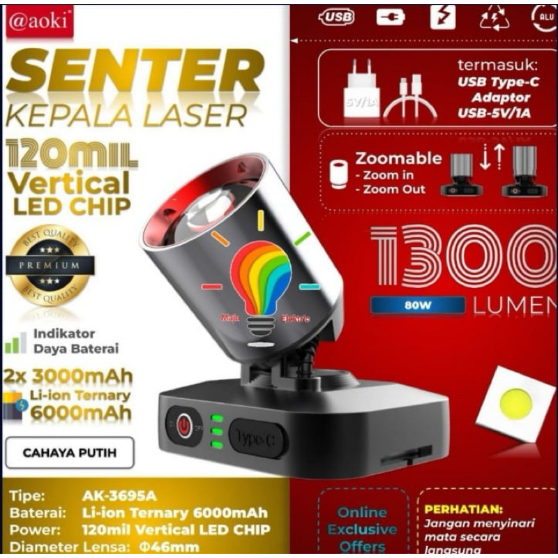 AOKI Senter Kepala LED Zoom AK-3695A / AK-3685A / AK-3686K AOKI