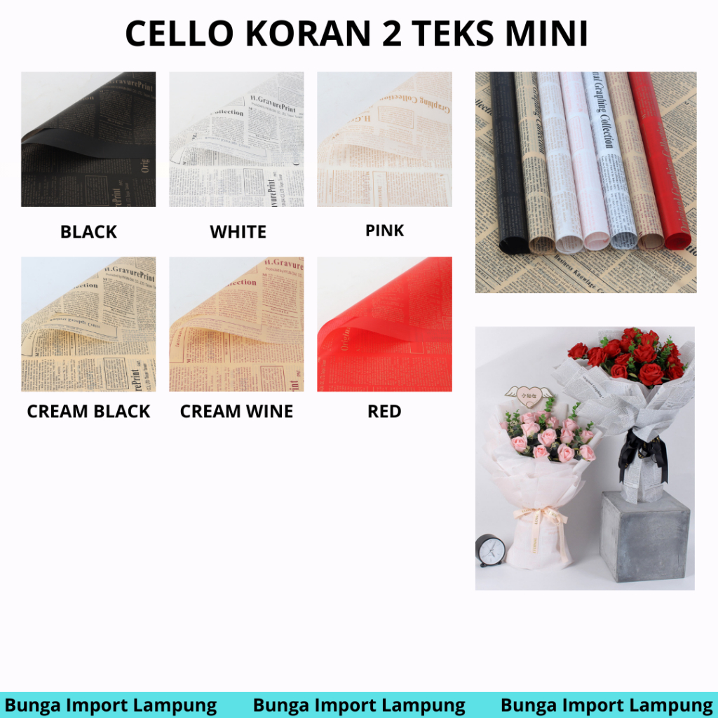 

(Lembaran)Kertas Cellophane Motif Koran(II) Teks Mini Flower wrapping