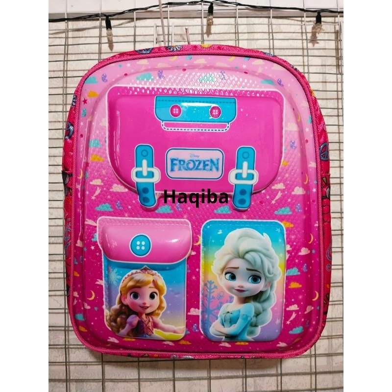 tas ransel sekolah anak perempuan TK hardcover 3d led karakter frozen