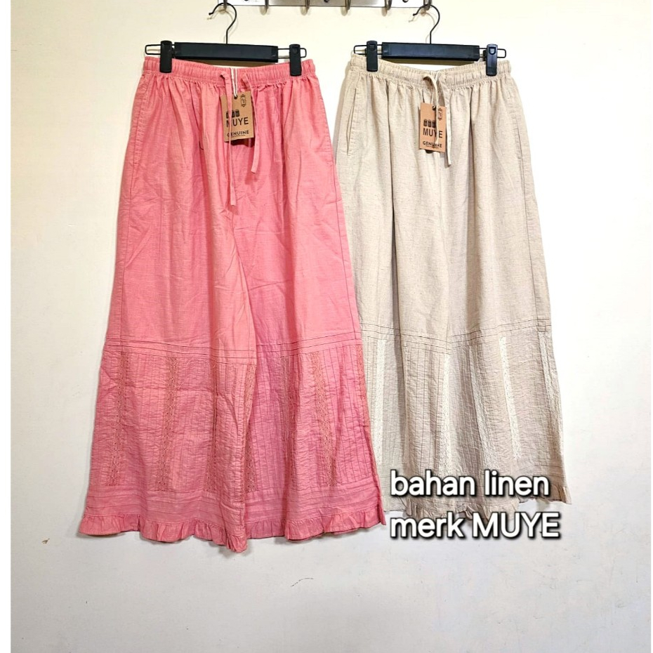 Celana panjang jumbo BKK bersaku motif mix model mix bahan linen merk MUYE model MUYE - CA,CB