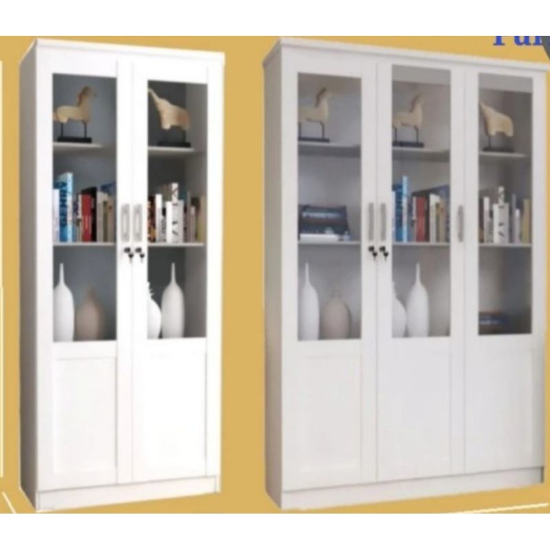 LEMARI HIAS ROMARO 3 PINTU  / LEMARI KACA 3 PINTU PUTIH /RAK HIAS KACA 3 PINTU / RAK BUKU KACA/