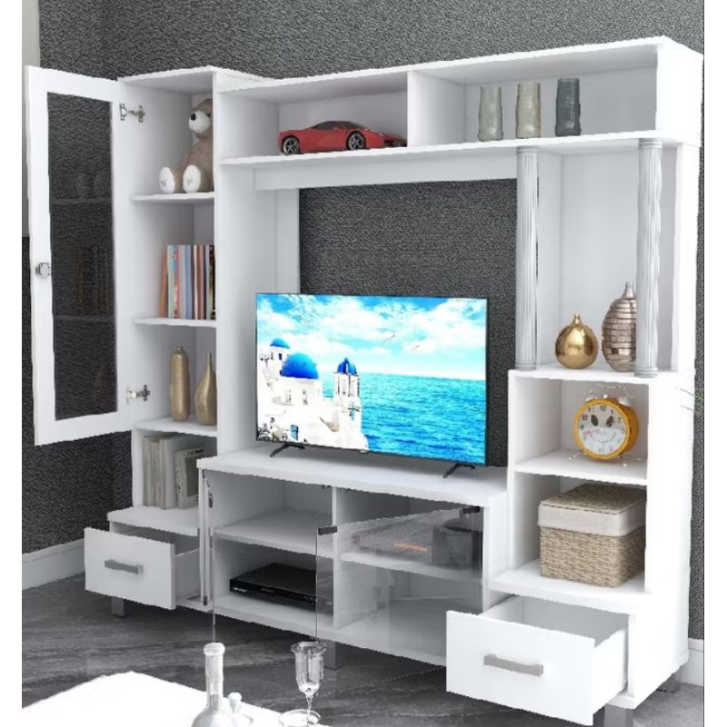 rak tv besar putih / rak tv besar pajangan/ rak tv besar /rak tv besar murah / lemari tv putih / bdg