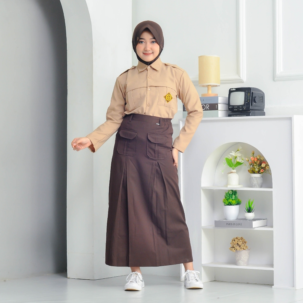 Seragam smp kemeja smp Baju smp setelan smp Pramuka lengan panjang perempuan