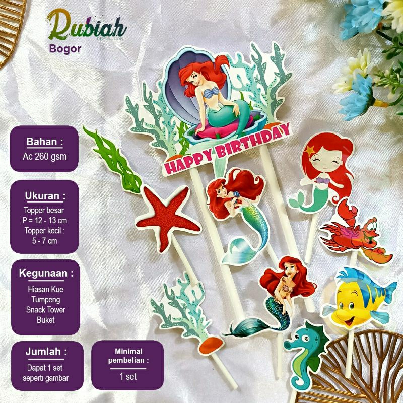 Topper cake Karakter 1 set Duyung Hiasan Tusukan Kue Tart Ulang Tahun Anak Princess Ariel Mermaid