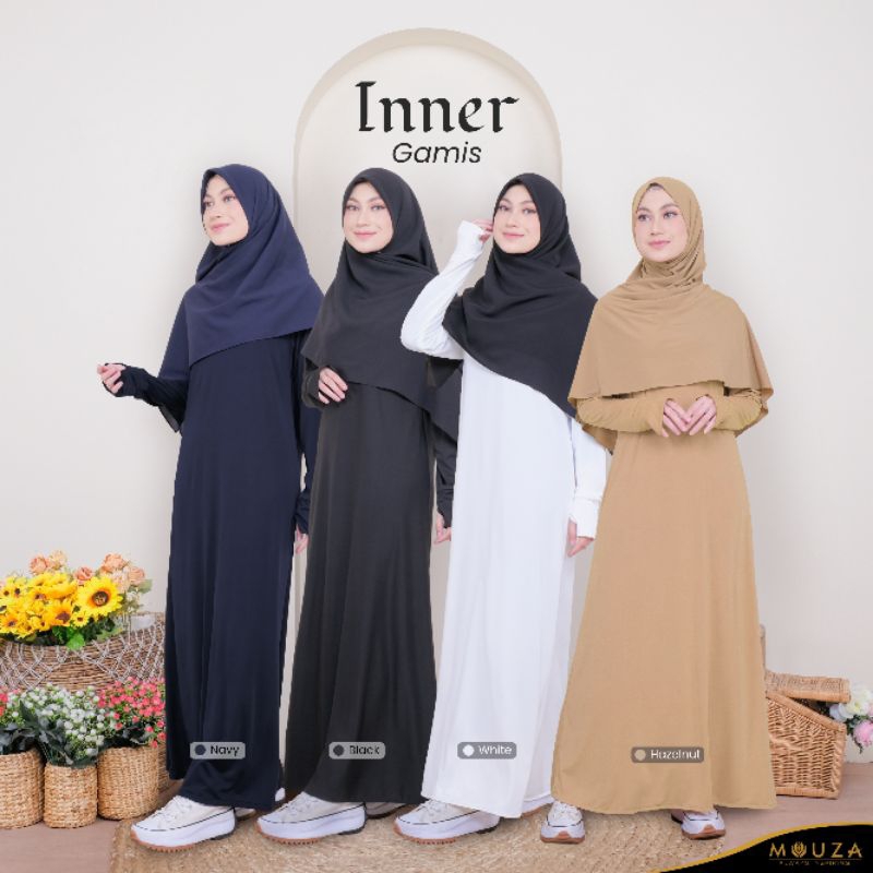 Inner Dress Lengan Panjang Stella Stretchy Manset by Mouza - M-XL (Black, Hazelnut, Navy, White)