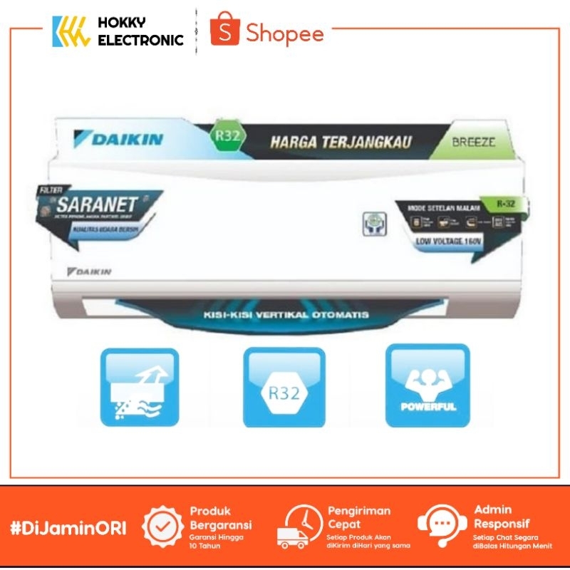 AC DAIKIN 1 PK FTP25AV14 STANDART MALAYSIA R32 HEMAT LISTRIK GARANSI RESMI