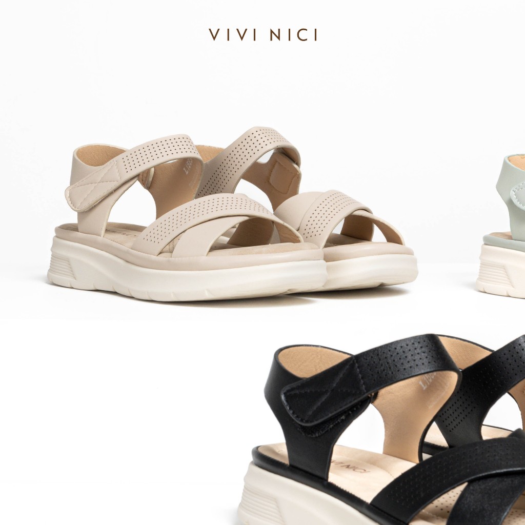 Terlaris Vivi Nici - Raina Sandal Slip On Wedges Wanita Hak 3 Cm