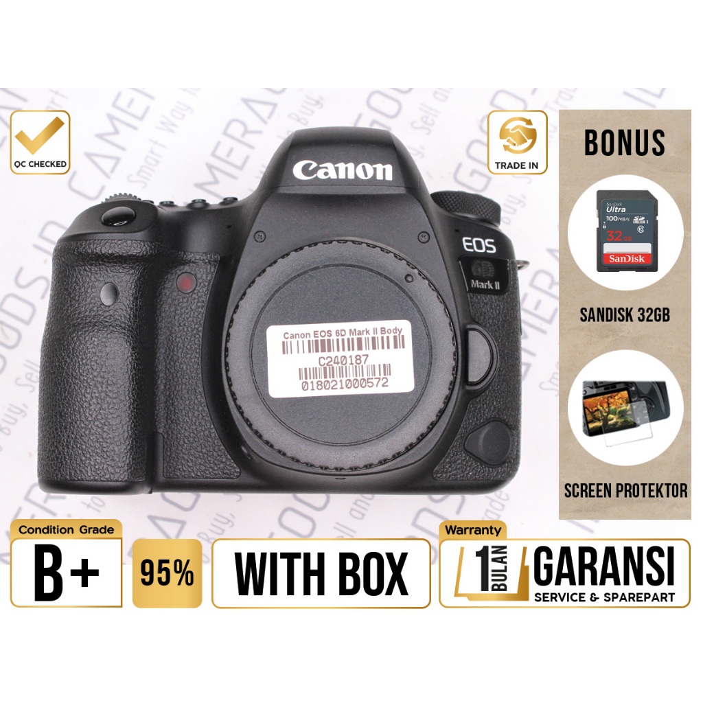 Canon Camera EOS 6D Mark II DSLR Full Frame Body Only  - Grade B+ - C240187 Kamera Profesional Digit