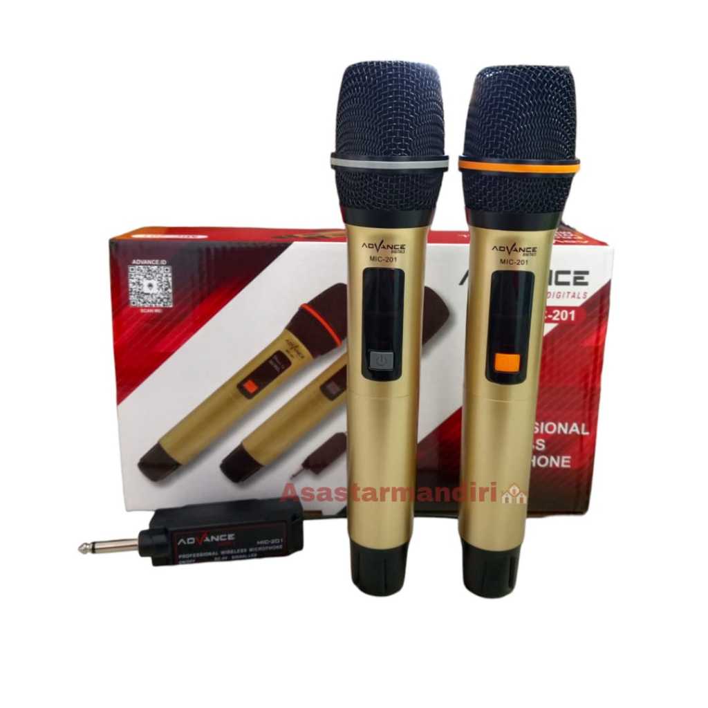 Mic Wireless+Receiver/Microphone Wireless Advance 201/Mic Double Tanpa Kabel Free Baterai dan Cover 