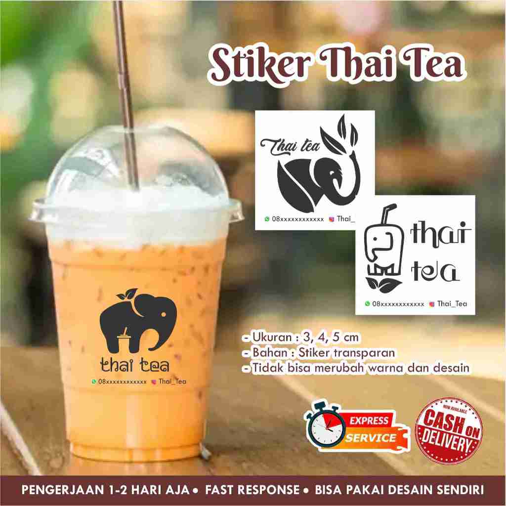 

STIKER THAI TEA TRANSPARAN / LABEL KOTAK MINUMAN / TOPLES KEMASAN / BOTOL CUSTOM ANTI AIR