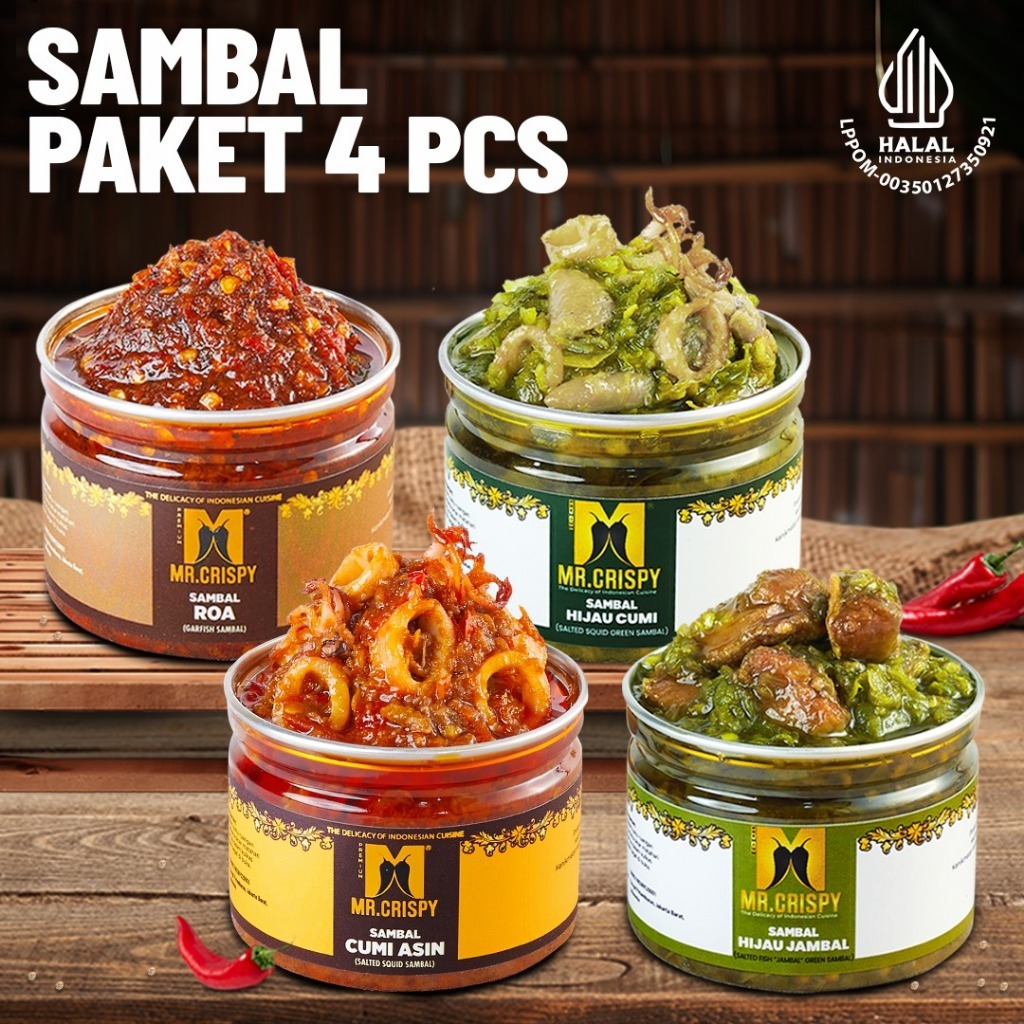 

(Satuan) Mr.Crispy Sambal Hijau Cumi, Sambal Cumi Asin, Sambal Hijau Jambal, Sambal Roa 120gr