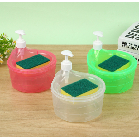 Tempat Sabun Cuci Piring + Spons / Wadah Sunlight Model Bulat / Dispenser Botol Soap Pump