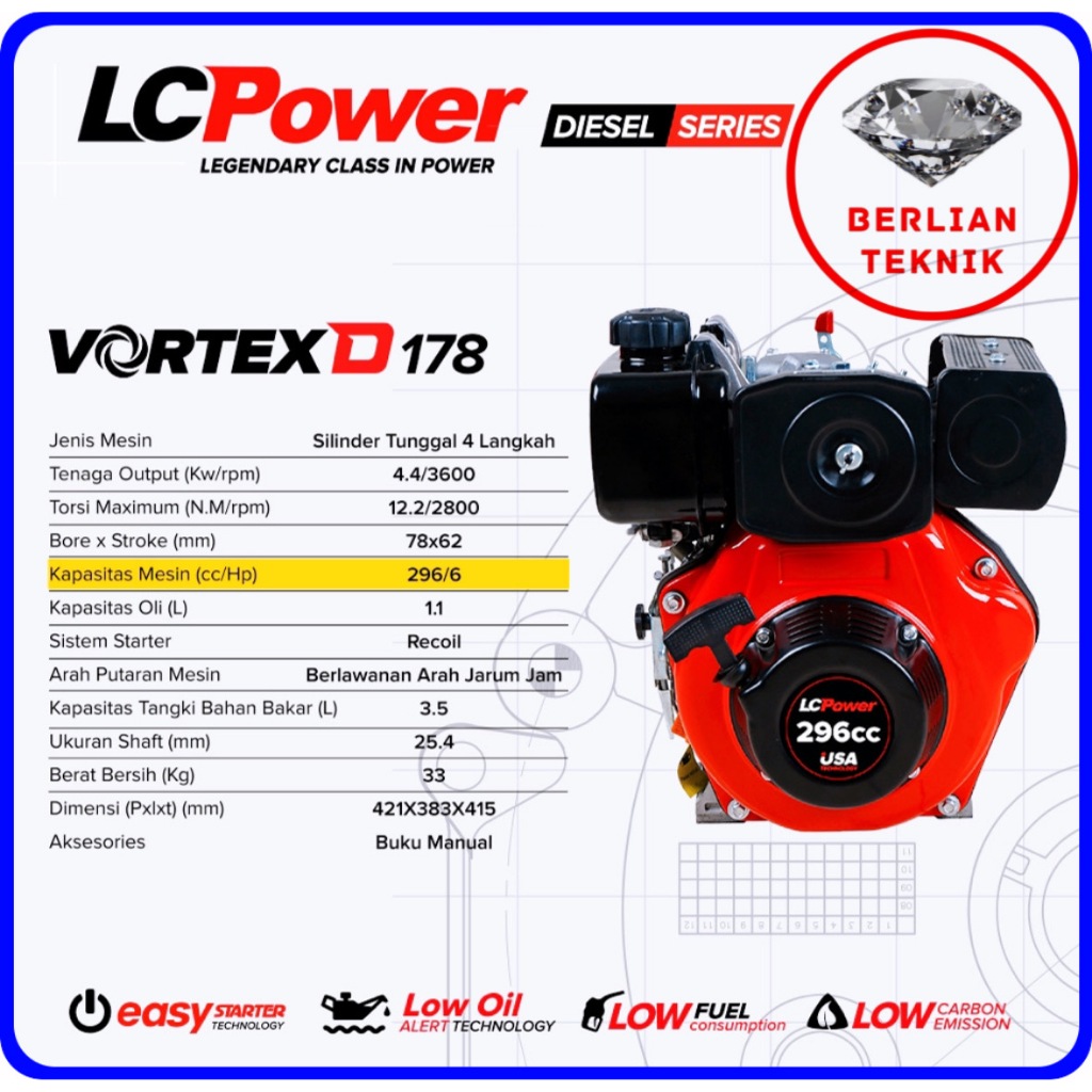 Mesin Penggerak Solar Engine Diesel Loncin LC Power Vortex D 178 / 6 HP