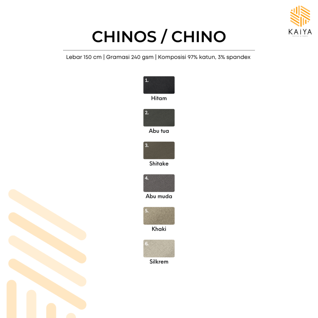 Kaiya Textile & Fabric Bahan Kain Celana Chino Chinos 1 rol ± 100 yard