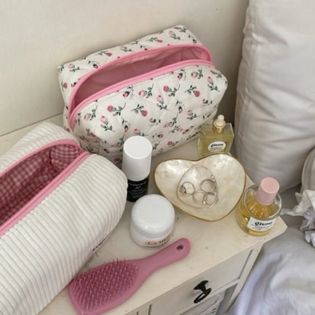 Rosy Pink Quilted Makeup Bag Pouch