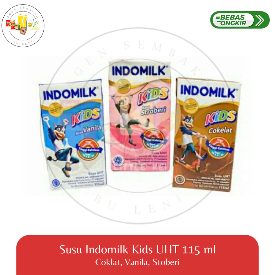 

Susu indomilk kids UHT 115ml rasa coklat vanila strobery