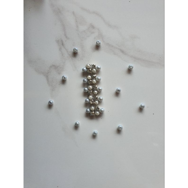 10pcs Payet rangkai mutiara kristal bunga premium ABU SILVER