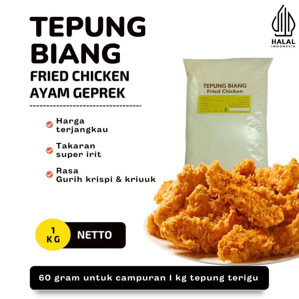 

Tepung Biang Fried Chicken Biang Tepung Krispi Ayam Geprek 1kilogram